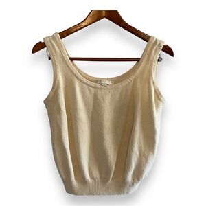 St. John Basics Women Cream Knit Scoop Neck Tank Top Shell Size 6 Ivory